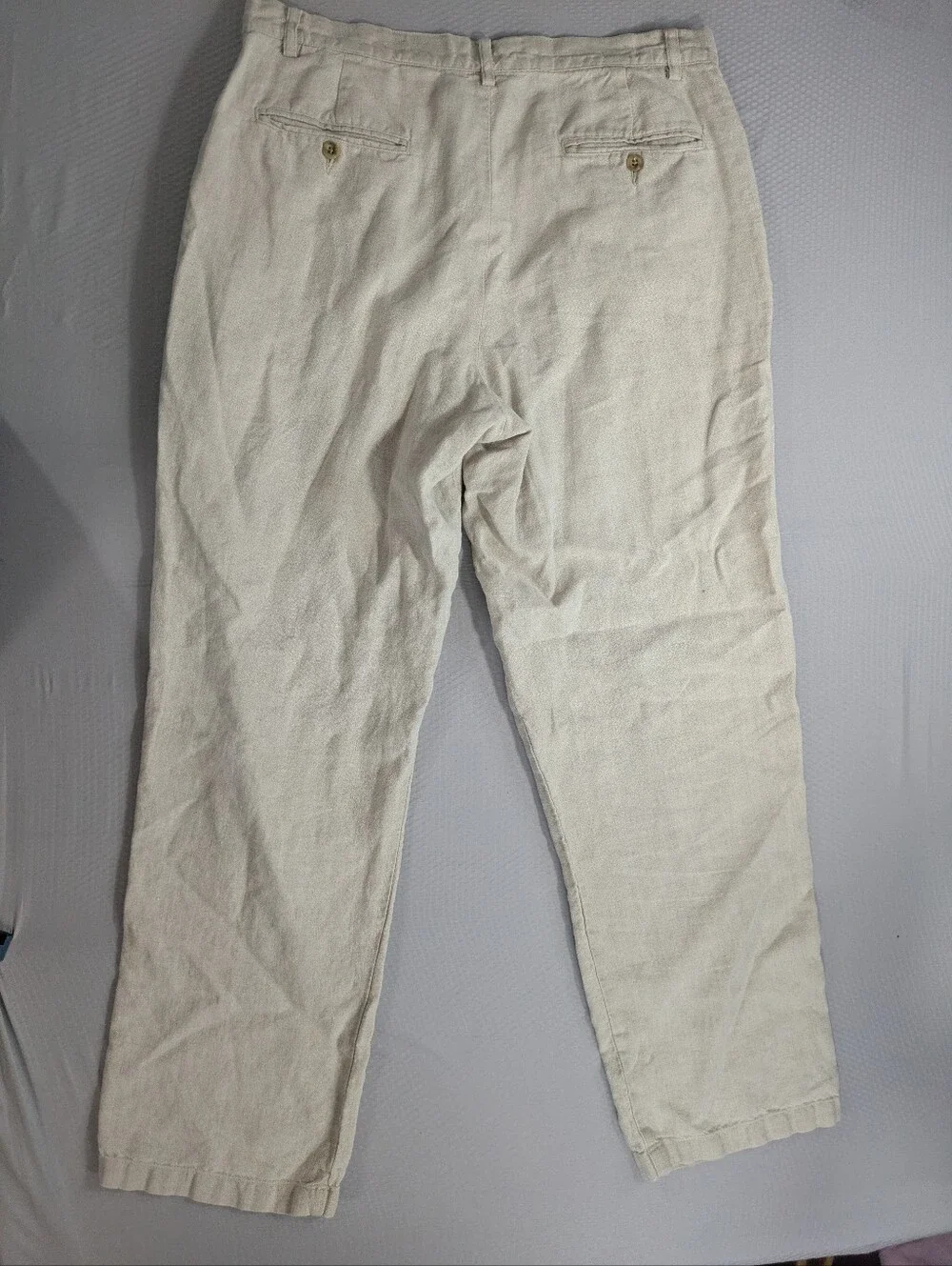 Eddie Bauer 100% Linen Pants Men’s 34x30 Beige Pleated Chino Coastal Old Money